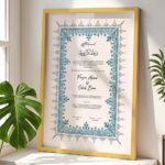Modern Nikahnama Frame Blue and White Wedding Contract - Gold - The Framers