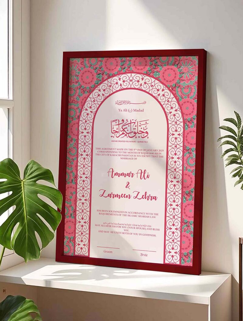 Flamingo Filigree Wedding Contract Agreement - Customizable - Mehroon - The Framers
