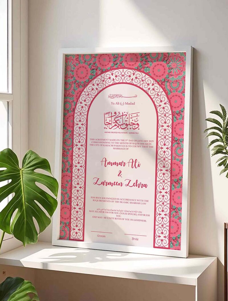 Flamingo Filigree Wedding Contract Agreement - Customizable - White - The Framers