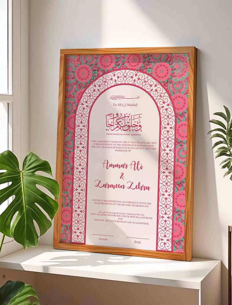 Flamingo Filigree Wedding Contract Agreement - Customizable - Wood - The Framers