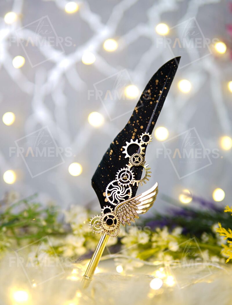 Vintage Quill Nikkah Pen with Feather - Black Gold