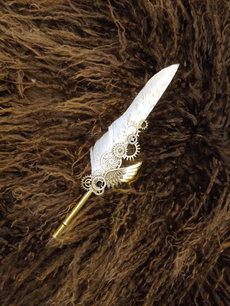 Quill Feather Pen Metallic White Gold Nikkah Dip Pen - the framers