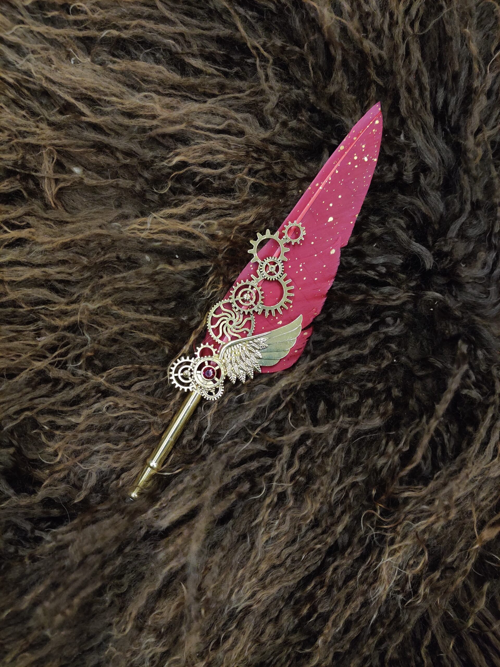 Quill Feather Luxury Metallic Nikkah Pen with Red Gold Feather