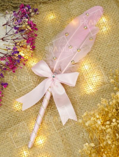 Handmade Pink Nikkah Pen with Bow & Feather