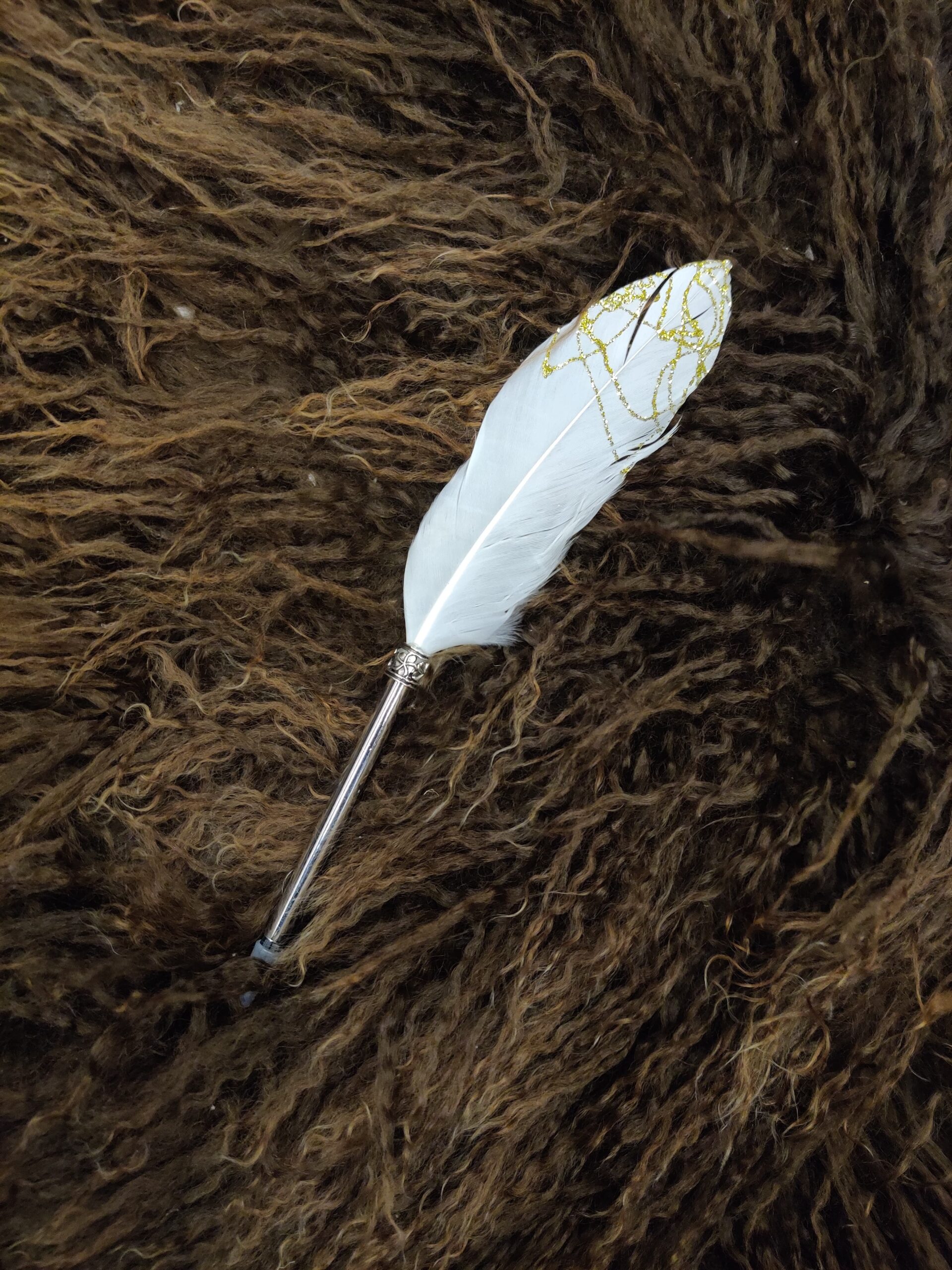 Elegant Silver Nikkah Pen with white feather - Imported
