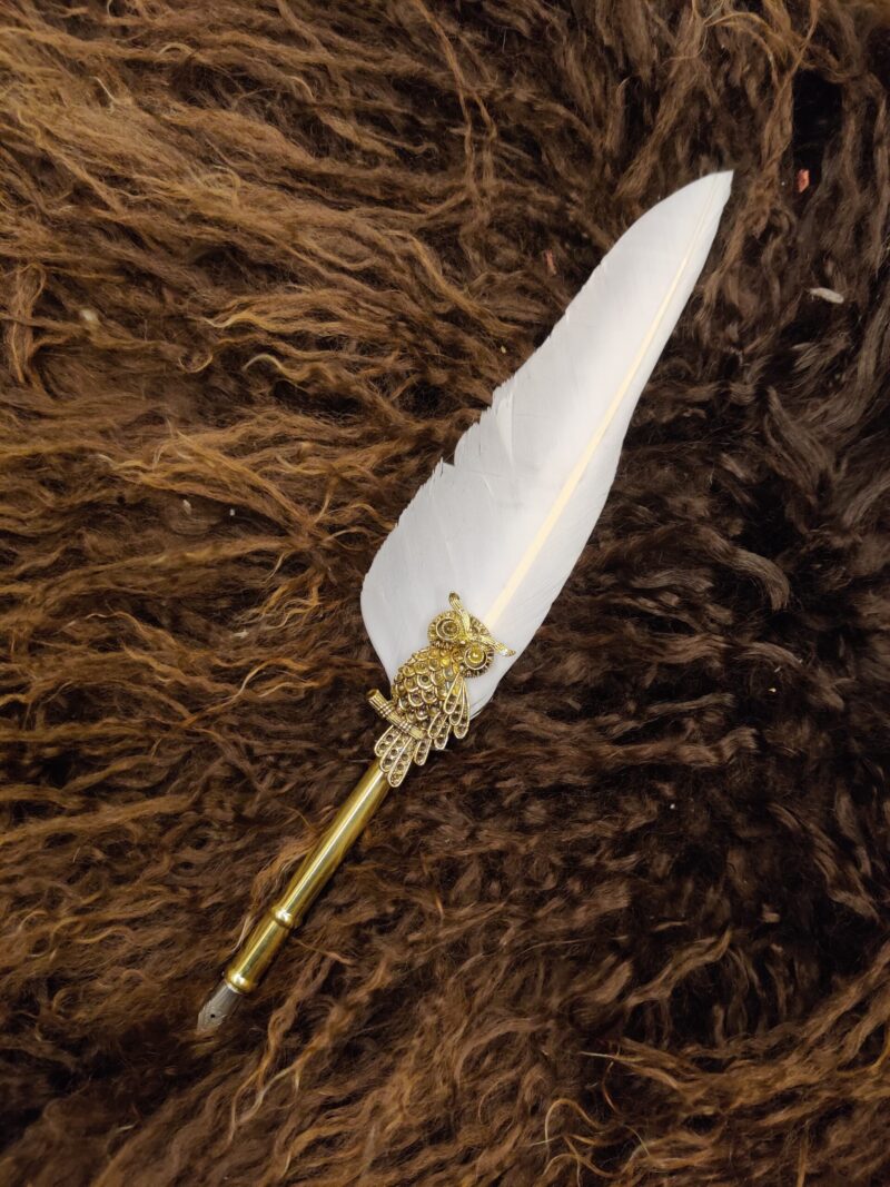 White Feather Dip Pen - Owl
