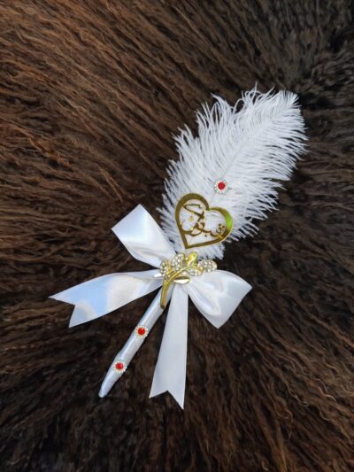 Qabool Hai White Nikkah Pen with a Feather