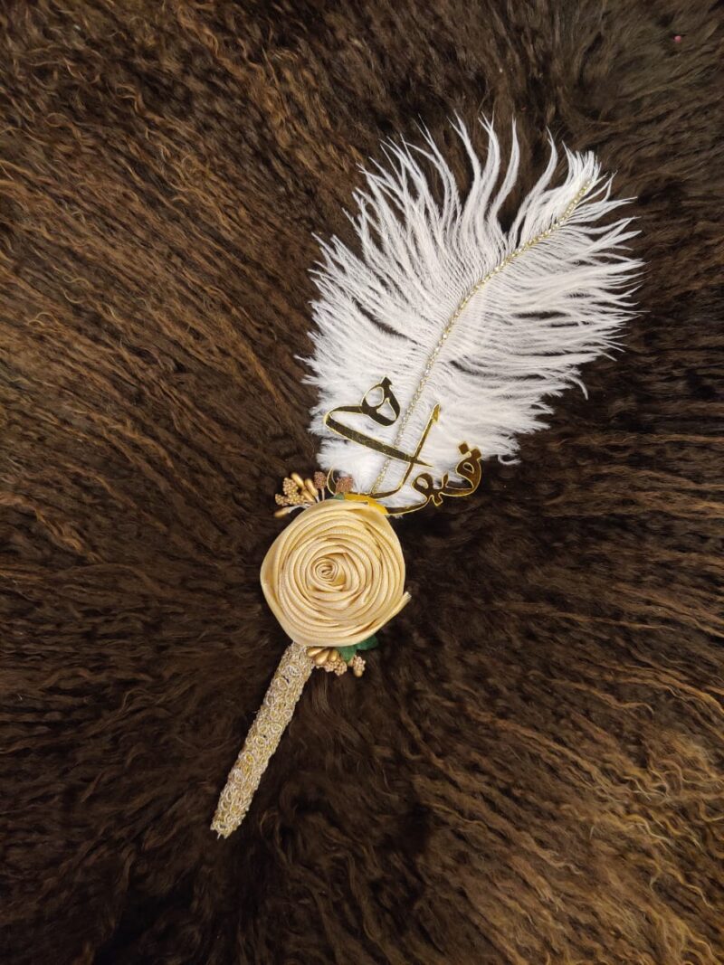 Feather Nikkah Pen Elegant Gold Lace and Flower