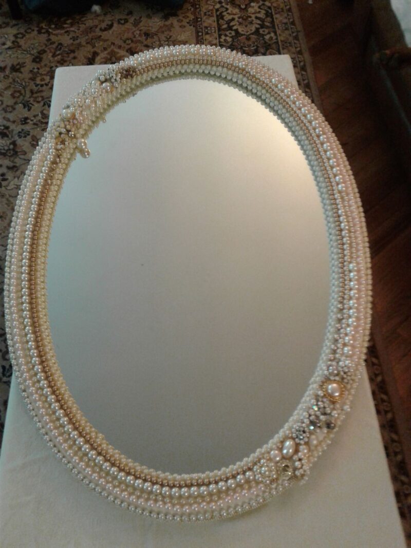 Opulent Pearl & Jewel Oval Bridal Mirror (Heirloom Arsi Mushaf)