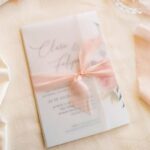 Simple Floral Vellum Wrap Wedding Card (Pink Ribbon)