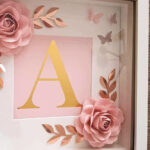 Personalized Monogram Shadow Box with 3D Roses (Pink & Gold)