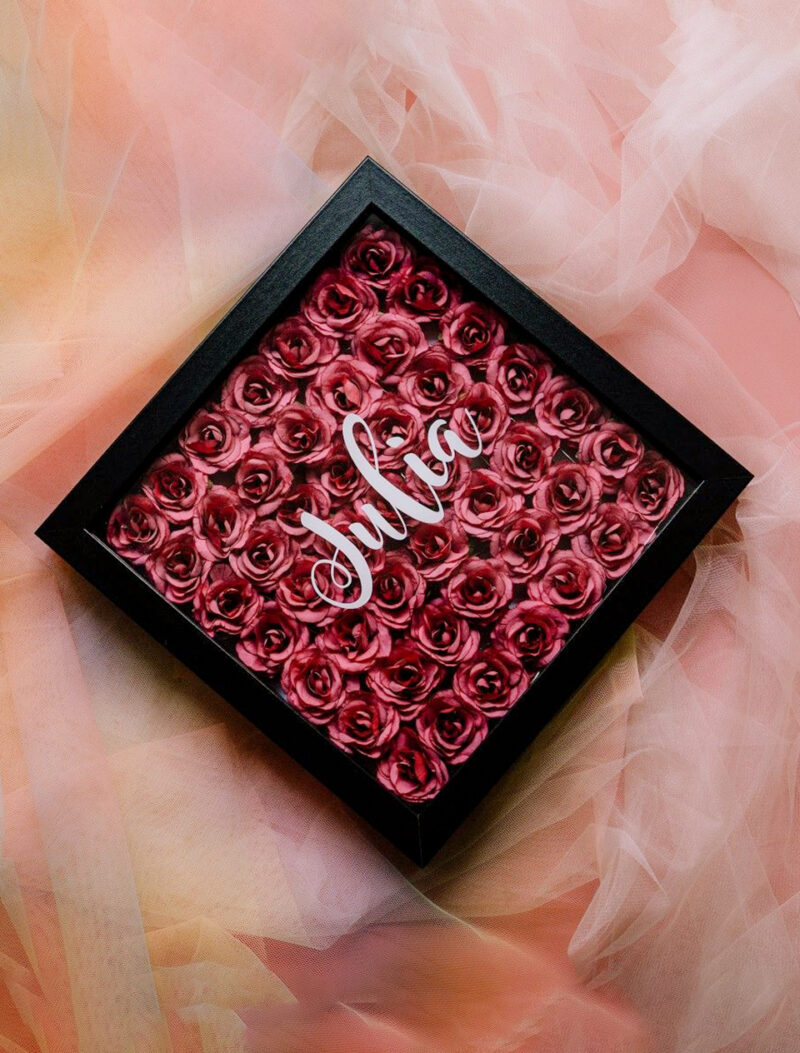 Personalized 3D Flower Box with Custom Name (Red Roses)