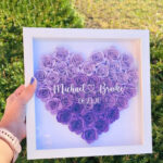 Personalized Heart Flower Shadow Box with Names (Purple)