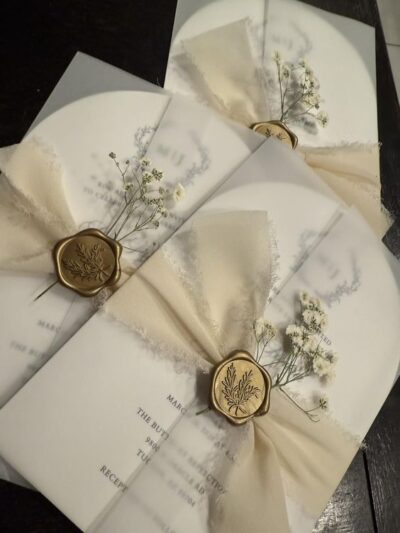 Rustic Vellum Wedding Card with Wax Seal