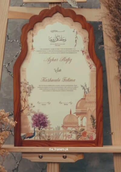 Beautiful luxury arch style nikkah certificate with wooden frame
