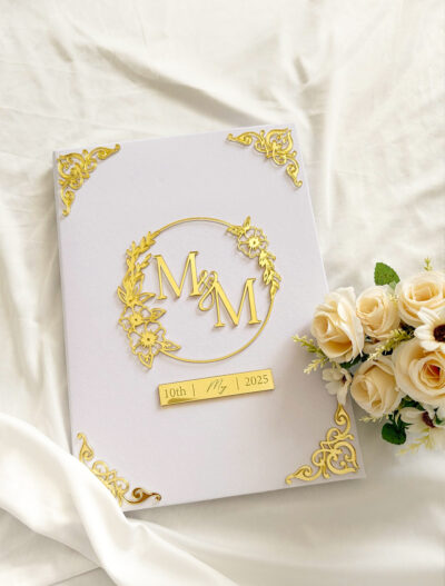 Modern Floral Wreath Nikkah Booklet with Custom Monogram