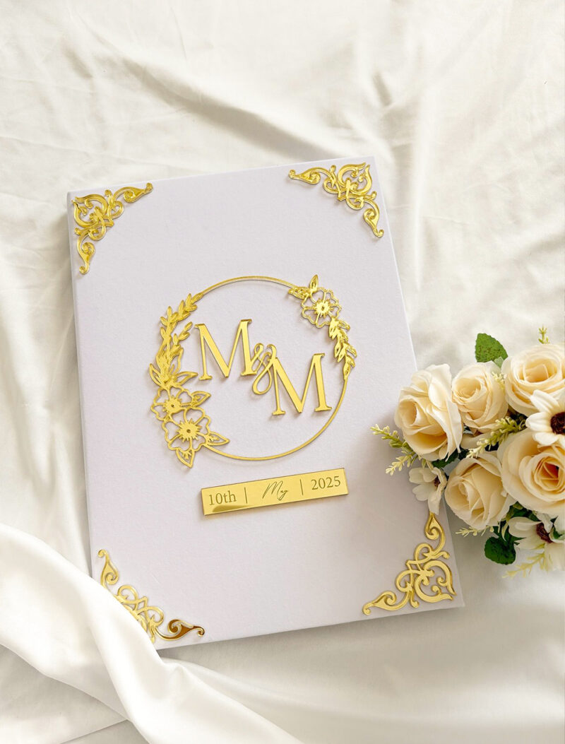 Modern Floral Wreath Nikkah Booklet with Custom Monogram