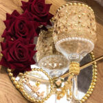 Luxe Gold Lace Doodh Pilai Glass Set with Heart Mirror Tray