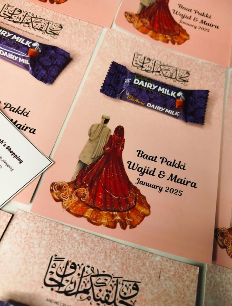"Baat Pakki" Favor Cards with Chocolate