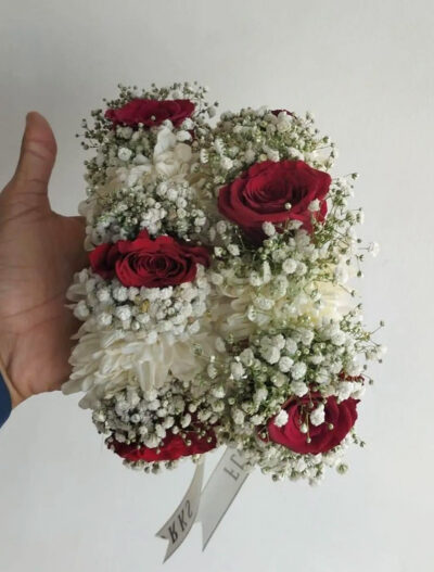 Lush Bridal Artificial Gajray with Red Roses & Baby's Breath (Pair)