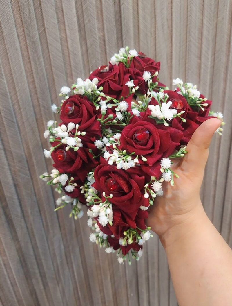 Regal Maroon Rose & Gem Artificial Gajra