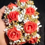 Traditional Coral & Gold Artificial Mehndi Gajra Pair