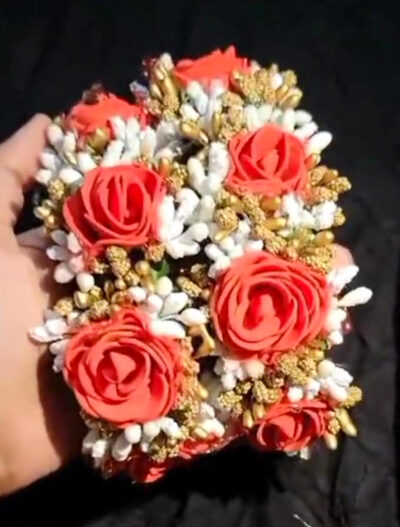 Traditional Coral & Gold Artificial Mehndi Gajra