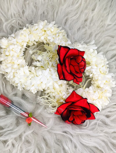 Classic Artificial Motia Gajra with Red Roses (Pair)