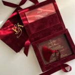 Burgundy Velvet Invitation Folio with Gold Monogram & Acrylic Card