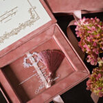 Modern Velvet & Acrylic Invitation Box with Tassel (Dusty Rose)