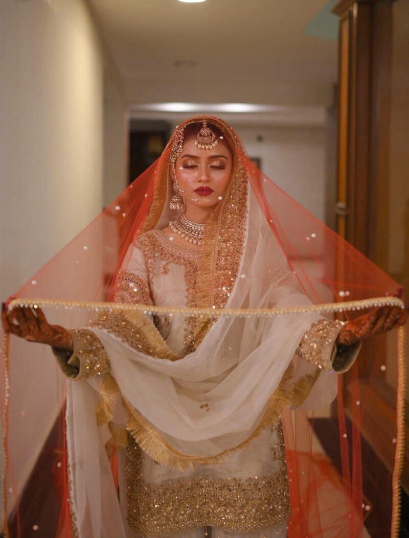 Shop Traditional Red Nikkah Dupatta (Sheer Net)