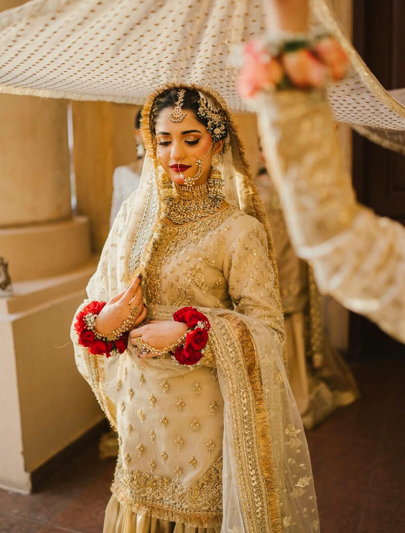 Classic Kiran Nikkah Dupatta with Sequin Spray (Ivory & Gold)