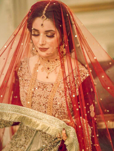 Shop Red Sequin Nikkah Veil (Chan Dupatta)