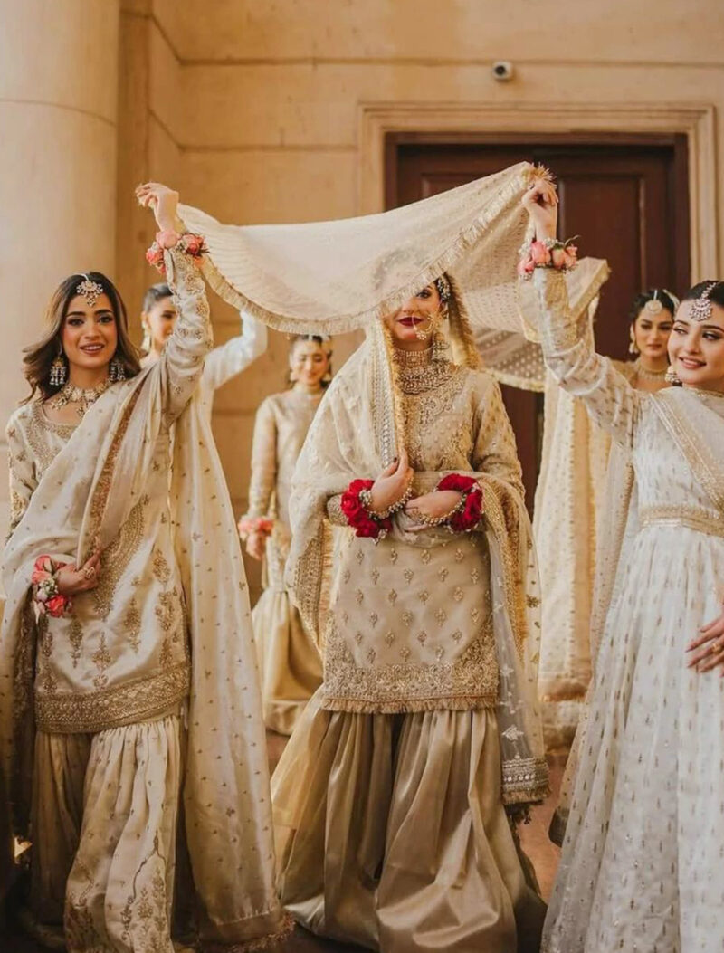 Classic Kiran Nikkah Dupatta with Sequin Spray (Ivory & Gold)