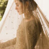 Ethereal Pearl Nikkah Veil Dupatta (Beige/Gold Sheer Net)