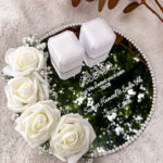 Custom White Rose Ring Tray with Quranic Verse & Pearl Border