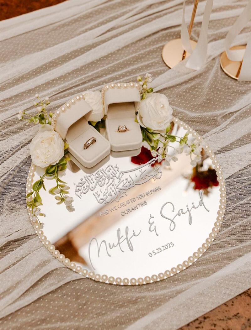 3D Acrylic "Created in Pairs" Ring Tray with White Roses