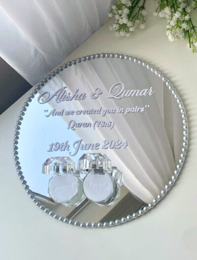 Modern Crystal Ring Tray with Custom Calligraphy (Silver)