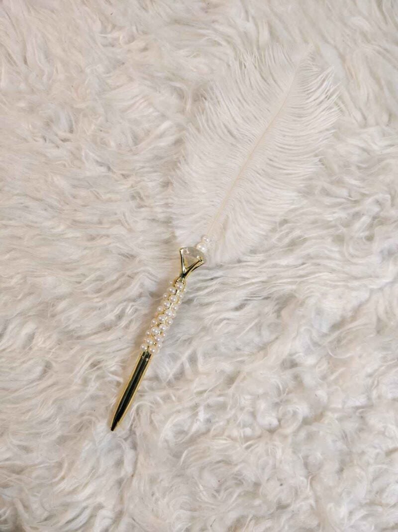 Diamond Pen with Feather and Beads for Nikkah