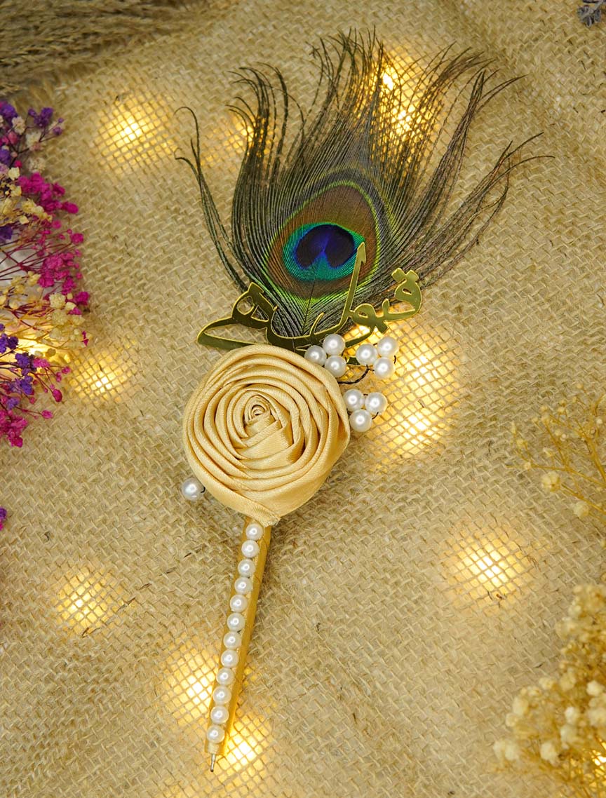 Feather nikkah pens with peacock wing