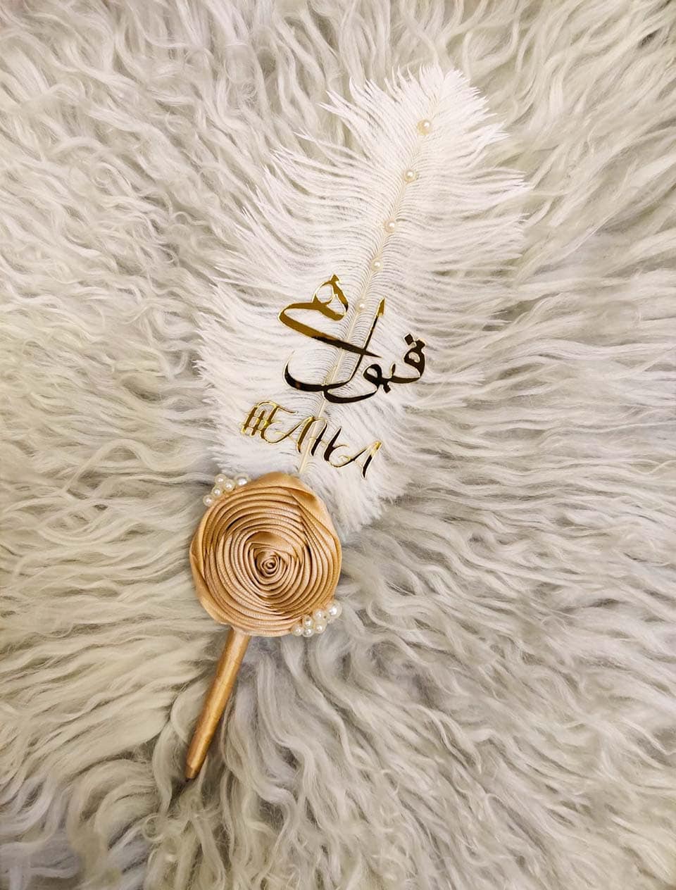 Customized nikkah pen with feather and flower